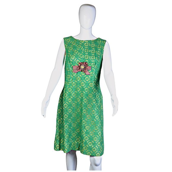 Estate Collection/Vintage 1960s Green Eyelet A-Line Dress Size 18 Awesome! - Picture 3 of 14